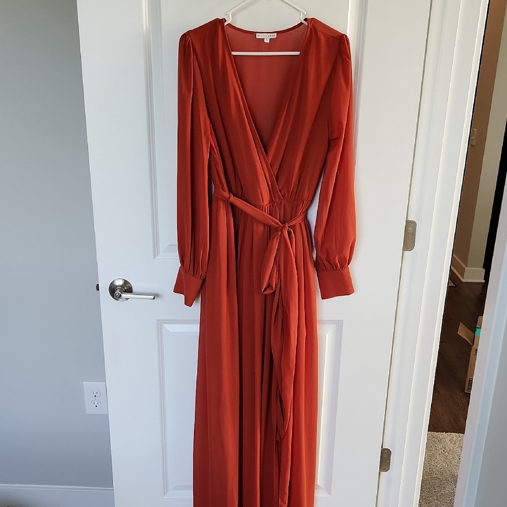 Elegant Rust Wrap Dress